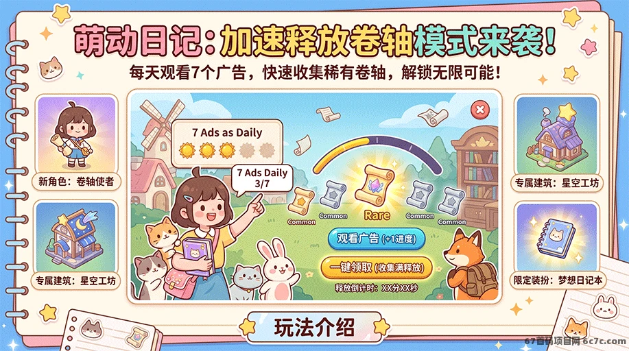 萌动日记加速释放卷轴模式,每天7个广告