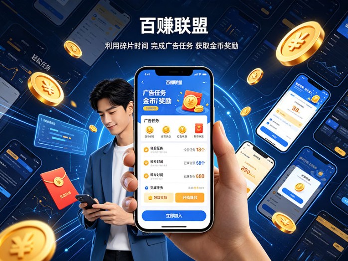 百赚联盟零投入看广告项目,手机完成任务即可获取金币