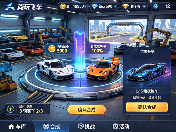 尚玩飞车新品上线,赛车合成玩法轻松上手