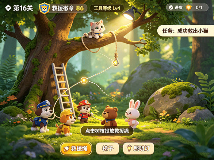 萌宠救援队:闯关救出小动物,不同工具对应不同救援场景