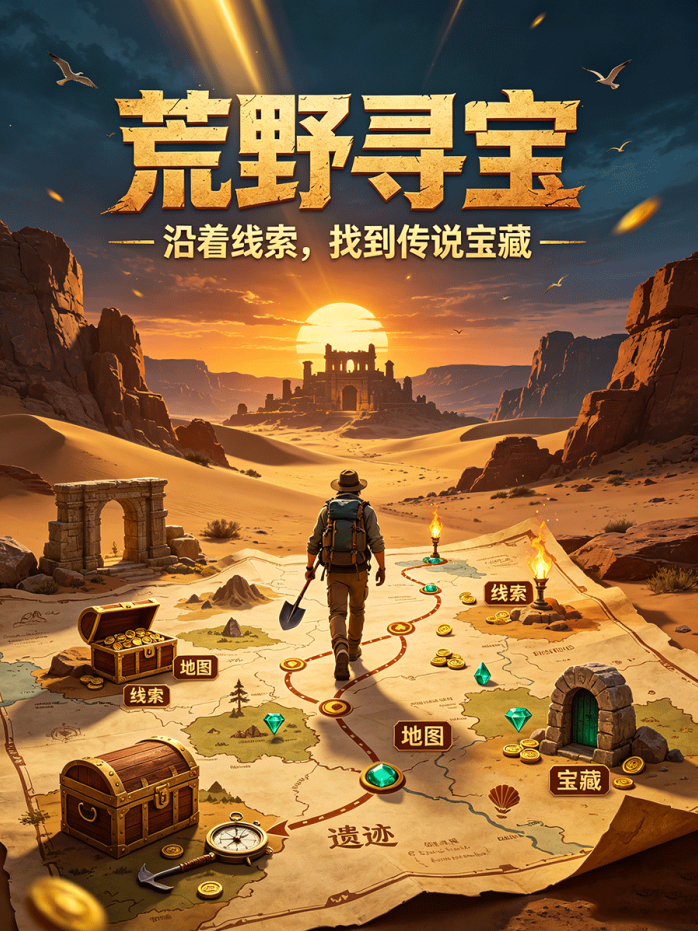 荒野寻宝,探索地图找宝藏,不同路线对应不同稀有物资
