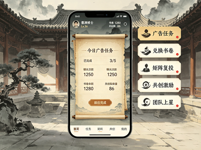 墨渊卷轴玩法上线,广告曝光串起书卷与共创玩法