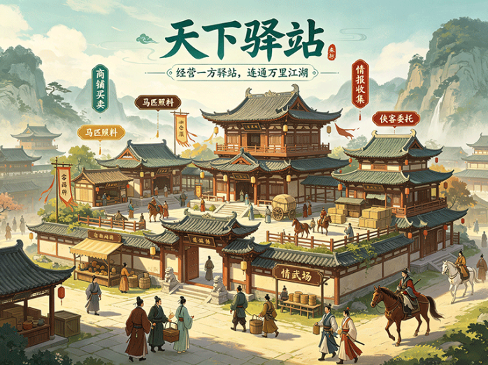 天下驿站,从一间小驿站起步,跑商解锁商路还能扩建自己的驿城