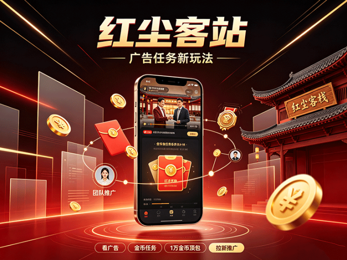 红尘客站首码上线,广告任务新玩法开启,顶包和团队同步开放