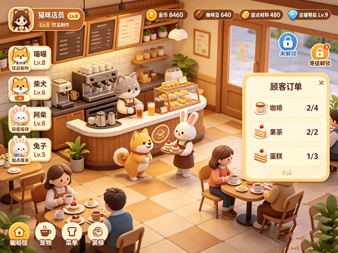 萌宠咖啡屋首码上线,从小店开始养成,招募萌宠员工还能解锁特色主题店