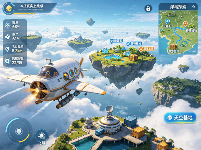 云端旅人首码开启,驾驶飞艇穿梭浮空群岛,收集资源建设自己的天空基地