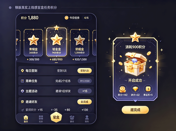 星盒计划开启盲盒任务玩法,积分积累与宝盒解锁同步推进