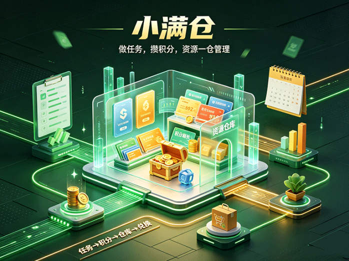 小满仓正式上线,做任务攒积分,资源收集与兑换玩法一气呵成!