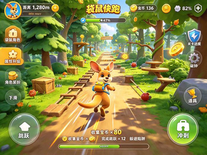 袋鼠快跑新玩法上线!挑战跑酷关卡,收集道具解锁袋鼠成长