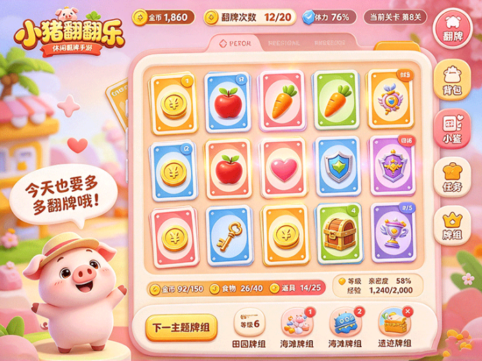 小猪翻翻乐新玩法来了!翻牌找宝藏,养小猪解锁更多收集内容