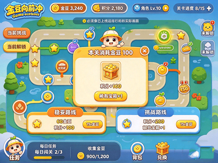 攒好金豆怎么走?金豆向前冲可以选择不同路线,一路解锁后面的挑战