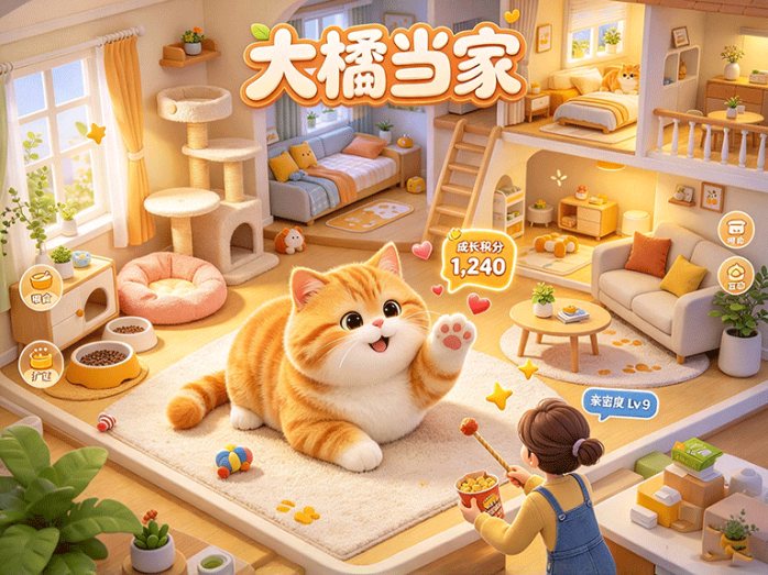 养猫和装修小屋一起玩,大橘当家开启橘猫养成与家园布置玩法!