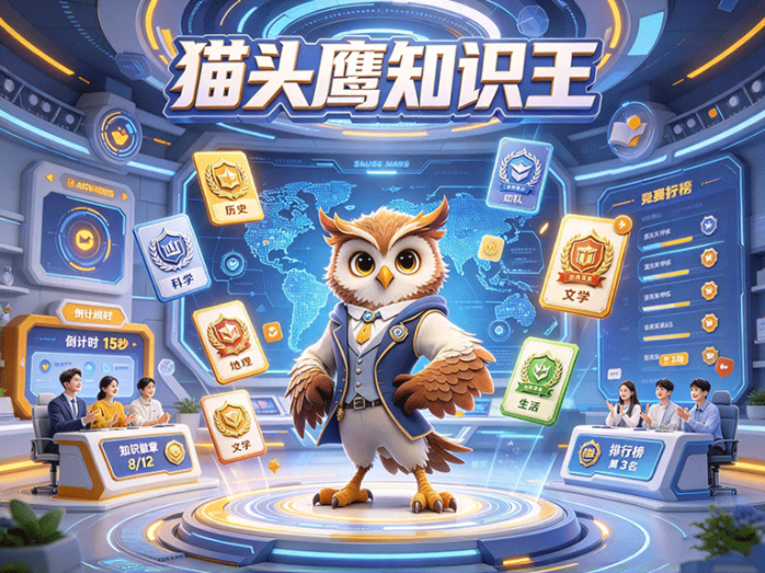 猫头鹰知识王开启答题玩法,闯关拿徽章,还能组队挑战知识关卡