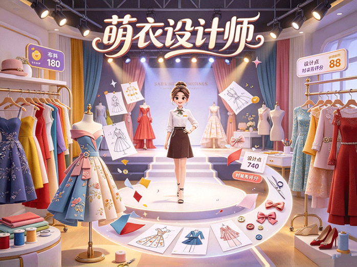 萌衣设计师开启服装设计玩法,选择布料搭配样式,打造专属时装