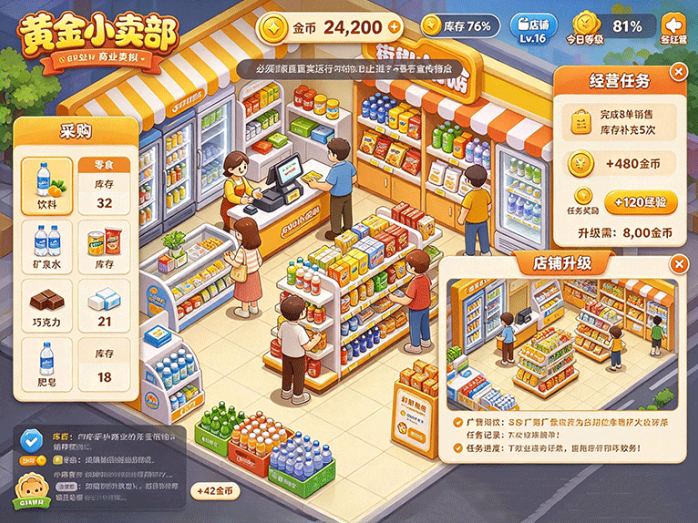 黄金小卖部新玩法来了!经营小店积累资源,逐步解锁更多经营内容