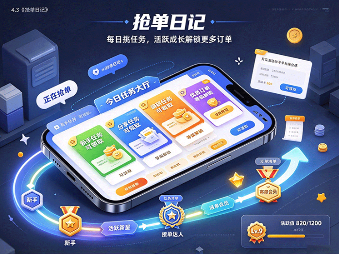抢单日记怎么玩?每天进任务大厅挑订单,活跃度越高可做的任务越多