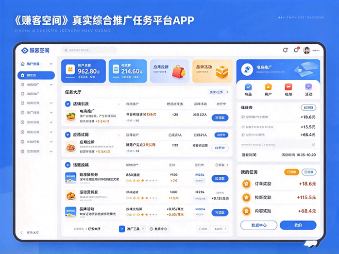 赚客空间:电商、拉新、短视频任务集中在一起,按自己的渠道挑着做