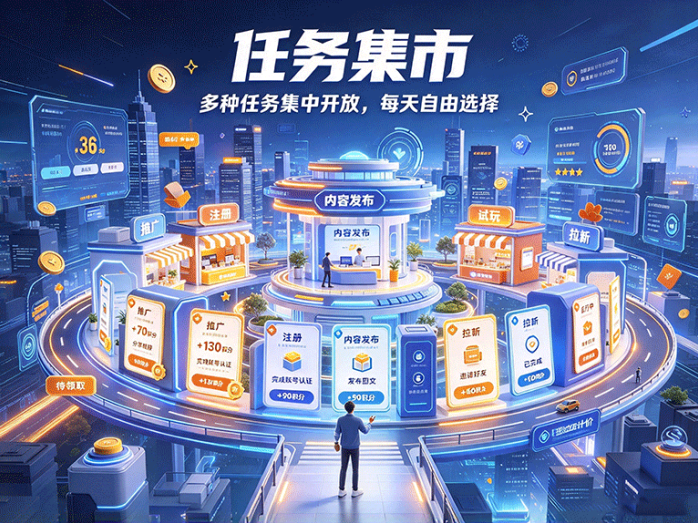任务集市怎么玩?推广、试玩、内容任务集中开放,每天自己挑着做