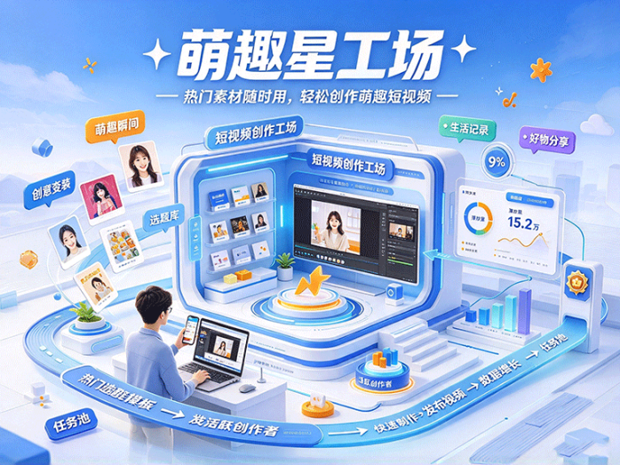 萌趣星工场:热门素材和模板直接拿来创作,做短视频也能接内容任务