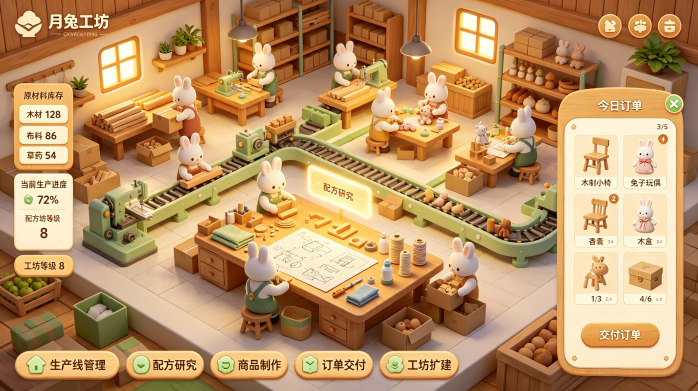《月兔造物社》治愈系工坊经营玩法!安排月兔制作商品,研发配方打造专属工坊
