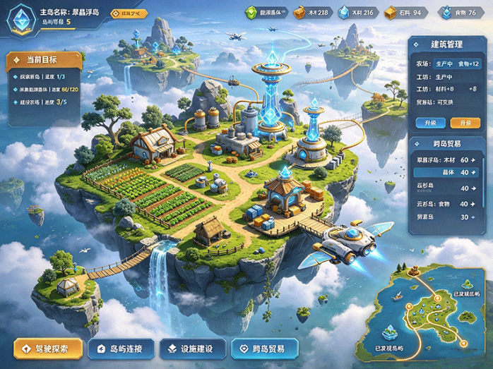 《浮空岛物语》开着飞行载具探索天空!收集能源晶体、连接漂浮岛屿,打造属于自己的空中家园