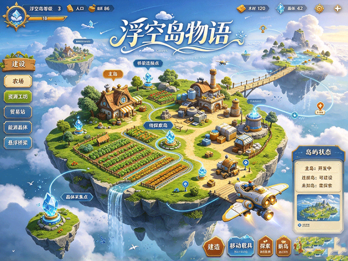 《浮空岛物语》开着飞行载具探索天空!收集能源晶体、连接漂浮岛屿,打造属于自己的空中家园