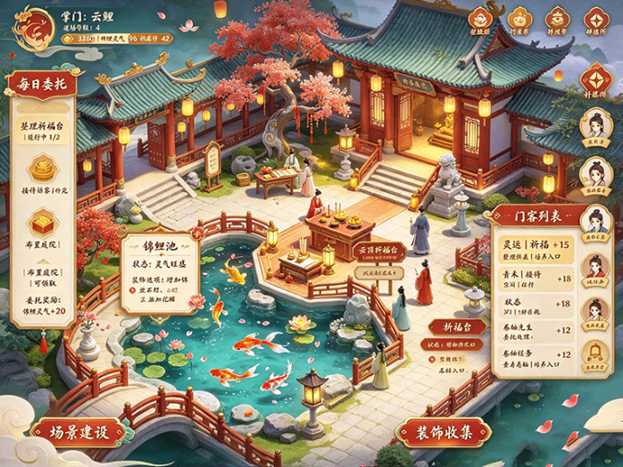 《锦鲤掌门人》开一座福运道场!招募特色门客、布置祈福场景,经营自己的好运门派