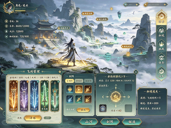 《御剑山河录》御剑闯秘境!收集不同属性飞剑,打造专属剑阵流派