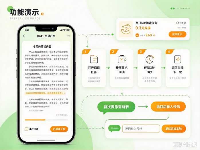 领赏吖阅读任务开放首码,每天6轮任务!
