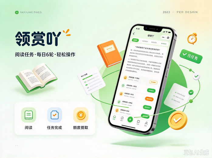 领赏吖阅读任务开放首码,每天6轮任务!