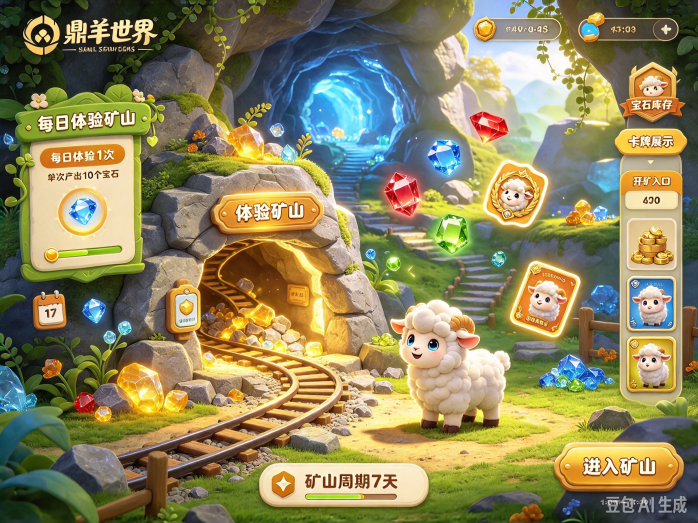 鼎羊世界体验矿山玩法更新,新用户每日可开矿,宝石产出与卡牌玩法同步进行