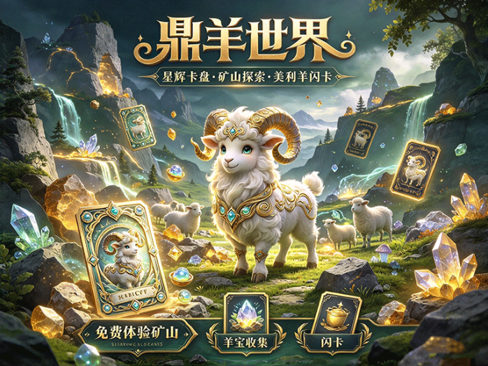 鼎羊世界主打星辉卡盘玩法,免费体验矿山与美利羊闪卡同步开放
