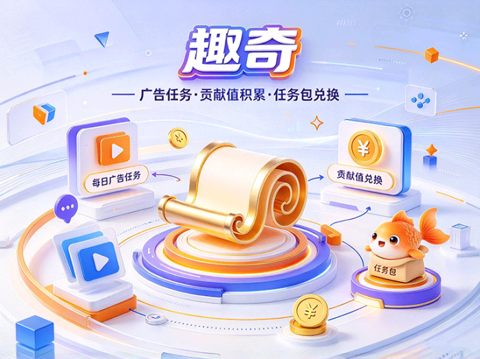 《趣奇》广告卷轴任务玩法上线,领取金鱼任务包,每日解锁任务积累贡献值