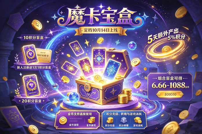 魔卡宝盒定档10月14日上线,积分盲盒搭配组合玩法!