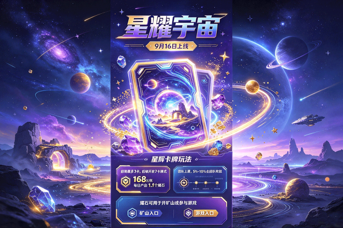星耀宇宙运行26天,星辉卡牌产耀石,团队上星解锁收溢!