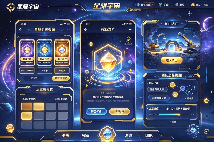 星耀宇宙运行26天,星辉卡牌产耀石,团队上星解锁收溢!