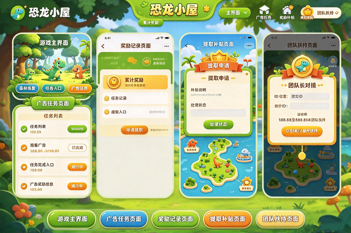 恐龙小屋开启广告任务玩法,1米起提,团队扶持同步推出!