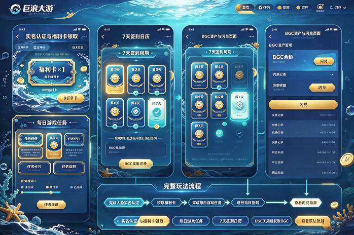 巨浪大游福利卡玩法上线!免费领卡,7天签到获取BGC