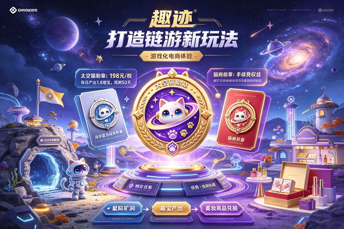 趣迹上线,链游融合电商新玩法,太空猫勋章与趣宝机制解析