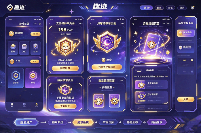 趣迹上线,链游融合电商新玩法,太空猫勋章与趣宝机制解析