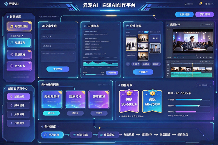 元宠AI公测招募创作者!短视频、短剧内容培训开启,单条创作报酬40-70
