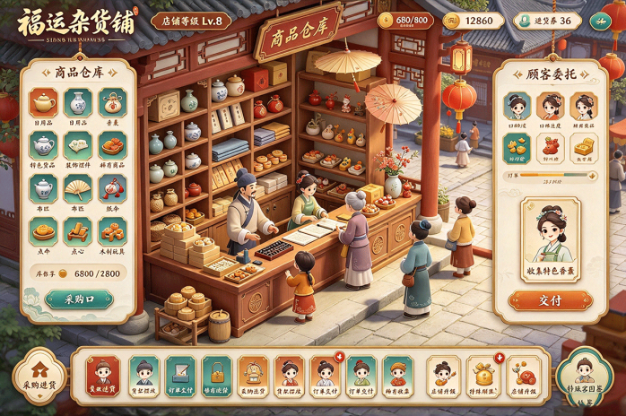 福运杂货铺开一家古风小店!收集稀奇货品,解锁隐藏商品与神秘顾客