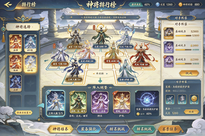 从神将培养到排名挑战,神将排行榜打造神话阵容,赛季玩法助力成长!