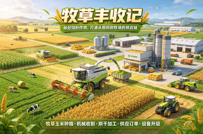 牧草丰收记从田间种植到饲料出货!收割、烘干、加工一条龙,经营自己的饲料供应基地