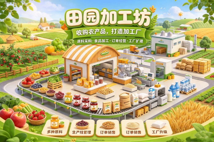 田园加工坊从农产品收购到成品出货!采购原料、安排生产线,把农场货物加工成畅销商品